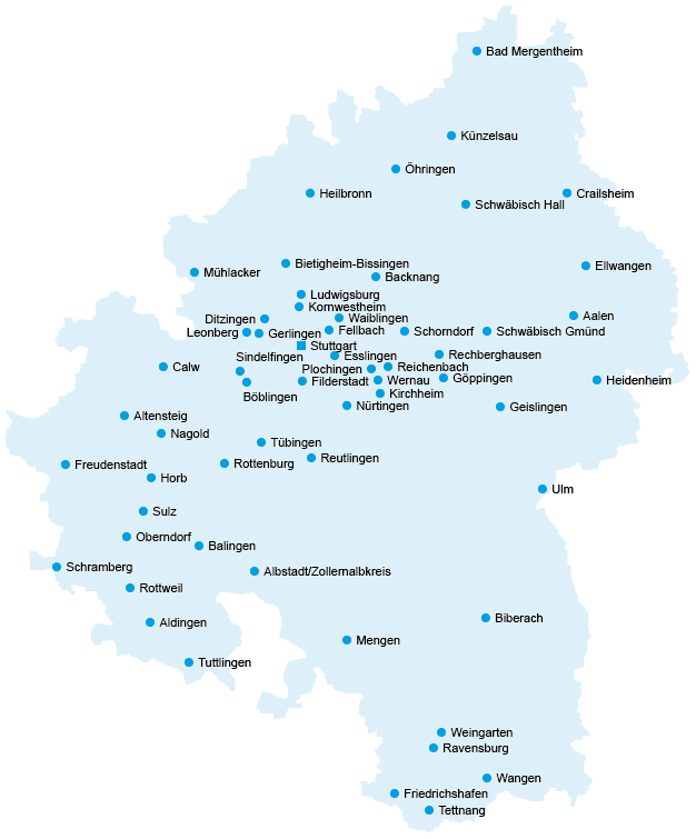Karte der Ortsvereine Württemberg